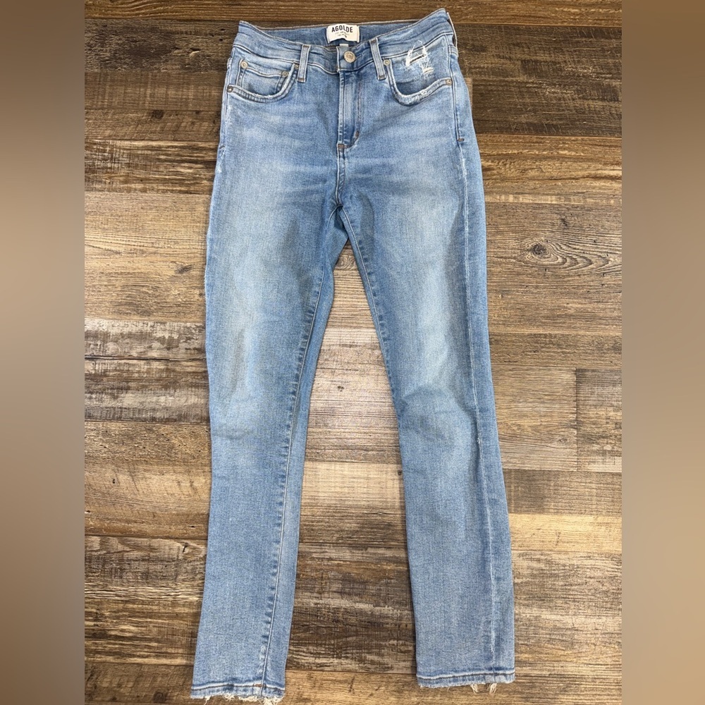 AGOLDE‎ Sophia Crop Jeans Size 25 Light Wash High Rise Raw Hem Distressed